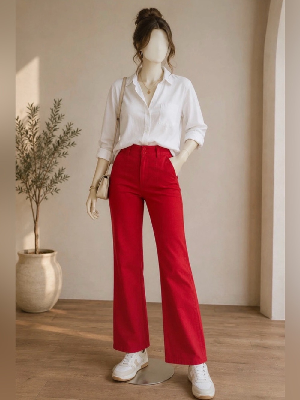 Chic Red Wide Leg Dress Pants